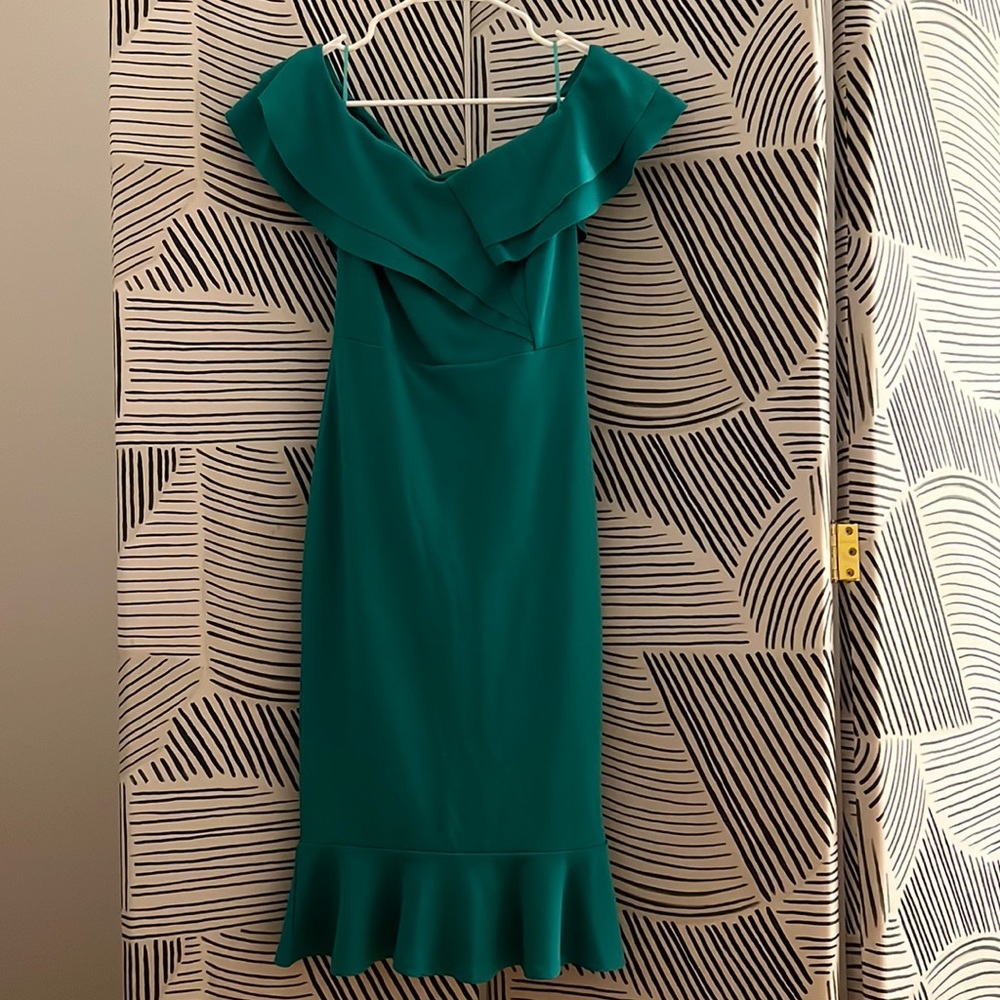Quiz - midi turquoise off the shoulder dress with ruffles - worn once